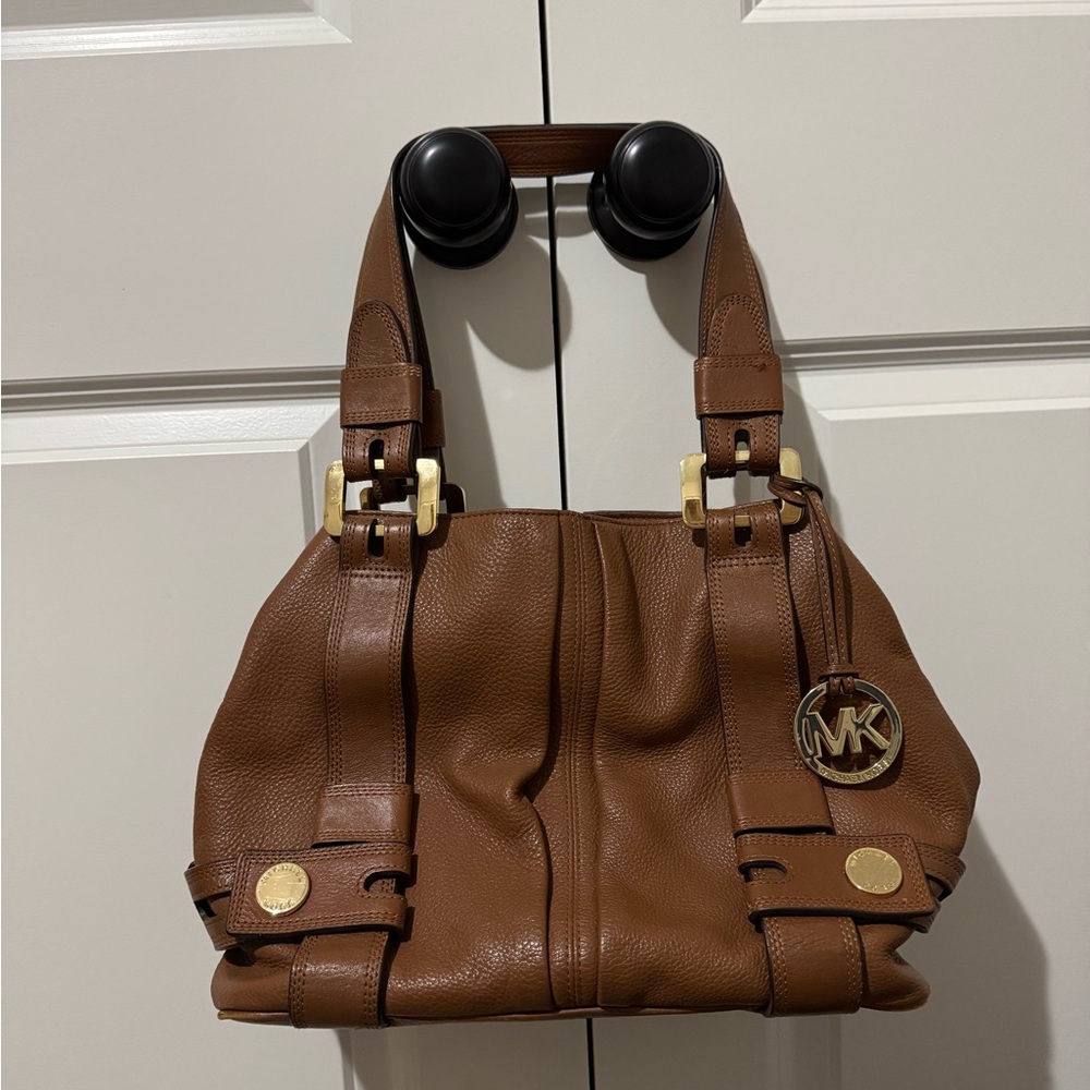 MICHAEL KORS Authentic Brown Pebbled Leather Shoulder Bag with Gold Hardware Y2K